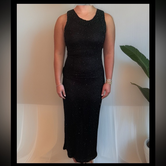 {Laurence Kazar} Vintage Black Beaded Silk Gown M TIMELESS - Picture 1 of 16